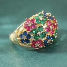 Women's Luxury Colorful Cubic Zirconia Shiny Geometric Round Wide Ring, Gold Finger Jewelry, Suitable As Wedding Gift - Gold - View 5