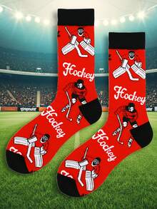 1 đôi tất nam dài đến bắp chân in hình khúc côn cầu trên băng, tất khúc côn cầu trên băng, thích hợp để mang hàng ngày. - Nhiều màu - Xem 7