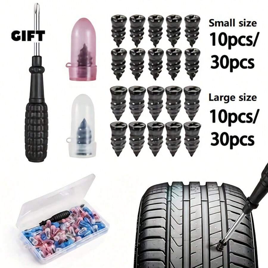 Tire Repair Tool Spiral Tire Plug, Universal Tire Repair Plug Kit With Box, Comes With Screwdriver Quick Tire Repair Tool, Suitable For Car, Motorcycle, SUV, Truck, RV, Bicycle, ATV Tire Repair, Tubeless Tire Repair