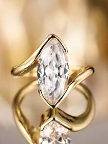 1 PC Elegant Cubic Zirconia Ring For Women For Wedding Engagement Anniversary Party Band Jewelry Valentine's Day Gift - Gold - View 6