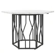Modern Hexagonal  Dining Table, Black Metal Branch-Shaped Base, Simple Aesthetic Coffee Table, Suitable For Dining Rooms And Living Rooms. - Black and White - View 8