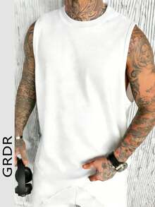 GRDR Men's Summer Casual Loose All-Match Solid Color Versatile Round Neck Tank Top - White - View 5