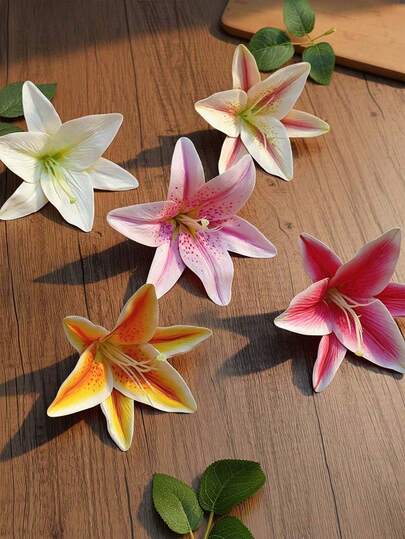 1/5 Pcs Realistic Lily Flower Hair Clips, Large Artificial Floral Hairpins Hawaiian Tropical Hair Accessories For Women Girls Colorful Tropical Floral Hair Clips Summer Beach Hair Accessories For Bridal Wedding Vacation Everyday Wear