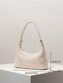 Women's Floral Print Shoulder Bag, Bohemian Style Summer Beach Bag, Essential For Travel And Vacation - Apricot - View 7