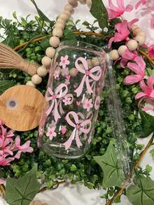Pink Bow Matcha Glass Straw Cup, Matcha Straw Cup, Afternoon Tea Juice Straw Cup, High Borosilicate High Temperature Baked Printed Washable, Bottle-Shaped Bow Decor Glass Straw Cup - Best Gift Choice For Women! - Multicolor - View 7