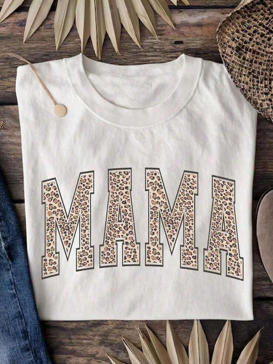 Manfinity HombreINAWLY Leopard Print Mom Shirt, Mother's Day Gift, Mom Shirt, Vintage Mom Shirt, Gift For Mom, Mom Shirt, Leopard Print Mom T-Shirt, L - 白色 - 查看 1