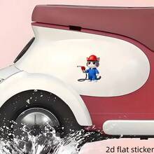 Pegatina de tanque de combustible de gato mecánico azul, resistente al agua y fácil de aplicar, perfecta para decoración de coche DIY. La pegatina presenta un gato lindo con ropa de trabajo azul y un sombrero rojo repostando tu coche, añadiendo diversión a tu vehículo. - Pegatina para coche de gasolinera Cat 2 - Ver 6