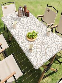 1 pieza Mantel de estilo estadounidense a la moda con estampado, mantel de poliéster impermeable adecuado para restaurante, cafetería, picnic al aire libre, decoración de mesa de jardín, primavera/verano - B - Ver 6