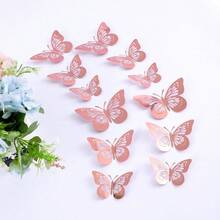 36片3D蝴蝶墙贴，3种尺寸，蝴蝶装饰，适用于派对、礼物、花束、蛋糕装饰、插花、房间装饰（粉色，H型胶随机） - 粉色 - 查看 25