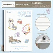 Cute Student Hard Cover Notebook, Matte Hard Shell Notebook, A5/Classroom Notes, Cat Language Diary Ruled, Thick Hard Cover, 80 Sheets/160 Pages, 145*210mm, Cartoon Cat Pattern, Student Workbook Diary - Notebook - View 6