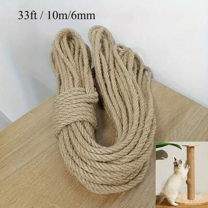 1根33英尺（约10米）长耐用天然麻绳猫抓柱 - 结实耐用的剑麻替代绳，DIY爪子保护配件，即买即用，珠宝绳