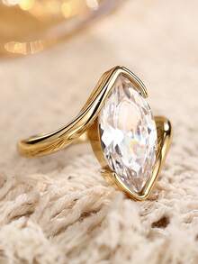 1 PC Elegant Cubic Zirconia Ring For Women For Wedding Engagement Anniversary Party Band Jewelry Valentine's Day Gift - Gold - View 2
