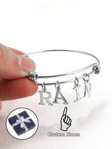 1pc Custom Letter Name Bracelet, Personalized Name Up To 7 Letters, Adjustable Expandable Pendant Letters, Stainless Steel Bracelet Jewelry Gifts, And Stylish Women's Bracelets, Jewelry Women, Mother's Day Gifts For Mom, Easter Gifts, Personalized Custom Bracelets (With Small Gift Box) - Multicolor - View 4