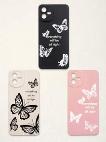 Funda de teléfono suave con protección de lente, 3 piezas con estampado de mariposa y letra, mariposa + estampado de eslogan "Todo estará bien", compatible con iPhone y Galaxy - Multicolor - Ver 81