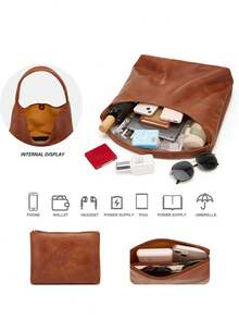 2pcs/Set New Arrival Tote Bag, Versatile Handbag & Shoulder Bag, Retro Minimalist Large Capacity Tote Bag For Women - Brown - View 6