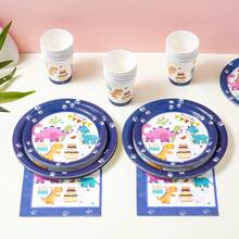 Dinosaur Pattern Disposable Tableware Set, 7/9 Inch Party Plates, Disposable Paper Plates, Cups, Napkins, Suitable For Holidays, Weddings, Engagements, Birthdays, Parties, Celebrations - Multicolor - View 4