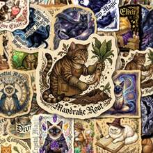 50张女巫猫咪贴纸，神秘曼德拉草根与星界魔法图案，哥特式猫咪艺术贴纸，适用于水瓶、笔记本电脑、日记本、剪贴簿、手机壳等，是巫术爱好者、猫咪爱好者、奇幻艺术爱好者、DIY手工和装饰项目的理想之选。 - 1 Set - 查看 7