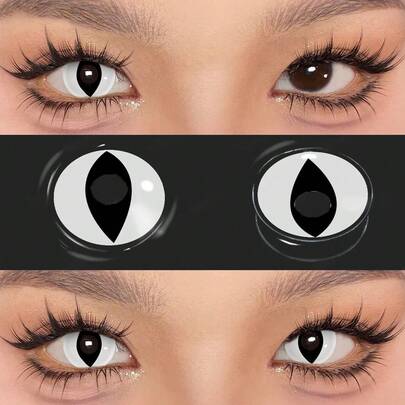 1 par de lentes de contacto cosméticos desechables anuales de ojos de gato blancos de 14.5mm, aptos para uso diario