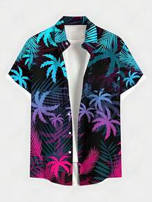 The Beach Palm Trees Symbolize Calm Freedom And Tropical Tranquility, Printed On Men's 3D Short Sleeved Button Casual Summer Shirts - A508D-aL24168 - View 3