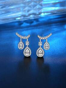 Cubic Zirconia Water Drop Earrings - Silver - View 6