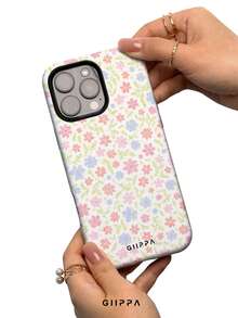 粉蓝花卉图案二合一哑光手机壳，兼容 17、16、15、14、13、12、11、Pro Max 和 Plus。 - 多色1 - 查看 4