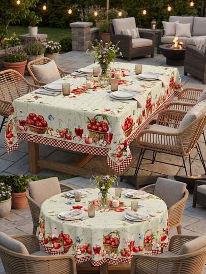 1 Pc Delicate Vintage Apple & Butterfly Print Tablecloth, Versatile Whimsical Polyester Waterproof Stain Resistant Table Cover, Oil Proof Wrinkle Free Reliable Table Cloth, Great For All Occasions, Housewarming Gifts, Summer Celebrations, Year-Round Kitchen & Dining Decor, Must-Have Home & Party Accessory Home Decor Table Cloth Kitchen Wedding Wedding Table Centrepiece Room Decor Vintage Decor