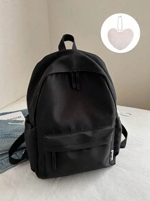 1 pièce Sac à dos pour adolescents avec fermeture à glissière en nylon, version coréenne Harajuku Ulzzang, simple et à la mode, style campus Ins, convient à tous les looks - Sac à dos simple + porte-clés - Voir 8