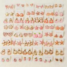 多对几何水钻耳钉套装，动物与花卉设计，简约百搭耳环 - 琺瑯不銹鋼耳釘 - 查看 2