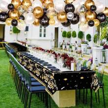3 Pack Graduation Tablecloth Decorations54x128inch Black Gold Congrats Grad Disposable Plastic Waterproof Rectangular Table Cloth Cover Decor For Class Of 2026 College High School Party Supplies - Black Gold - View 4