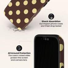 棕黄波点手机壳 - 防震手机壳，适用于 17/16/15/14/13/12/11 Pro Max/Pro Plus/12 Mini/13 Mini 以及 Galaxy S26 S25 S24 S23 S22 S21 Plus Ultra 手机壳，国际版，非国内版 - 棕底黃點 - 查看 5