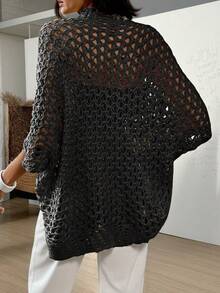 Áo khoác cardigan dệt kim tay cánh dơi khoét lỗ thời trang thường ngày dành cho nữ - màu đen - Xem 4