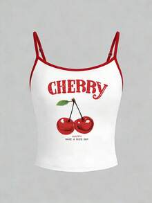 Áo hai dây ôm sát in họa tiết trái cây thời thượng dành cho nữ, áo không tay mùa hè, áo tank top thường ngày, áo đi nghỉ mát, trang phục thường ngày, đi làm, phong cách nghỉ dưỡng, màu trắng kiểu dáng mùa hè mới - trắng - Xem 4
