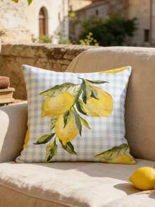 1 Peça Capa de Almofada Decorativa de Limão, Fronha de Almofada Xadrez Azul, Fronha de Almofada Decorativa para Sala de Estar, Quarto, Almofada de Soneca Lavável, Decoração de Varanda - Multicolorido - Visão 6