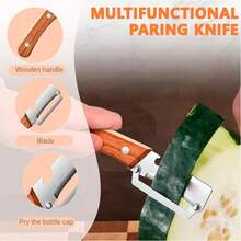 2PCS Multi-Functional Vegetable Peeler, Stainless Steel Kitchen Peeler With Wooden Handle And Bottle Opener, Fruit And Veggie Tool For Pumpkin, Carrot – Good Gift For Mom - 棕色 - 查看 6