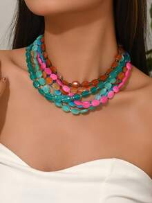 1 pieza o 6 piezas Collar de estilo bohemio de moda con cuentas de plástico de colores con patrón de corazón, cuentas con forma de estrella, conjunto de cuentas de arroz asimétricas de varios colores, múltiples estilos disponibles, adecuado para el uso diario de las mujeres, vacaciones, fiestas, banquetes nocturnos y talla grande ocasiones, el color, el patrón y el tamaño del plástico son multicolores hechos a mano, cada cuenta es diferente - Multicolor - Ver 1