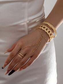 Gold Sun Face Hand Chain Bracelet, Vintage Cuff Bangle With Attached Ring, Gothic Statement Jewelry For Women, Rave, Festival, Gift - Vàng 9 - Xem 4
