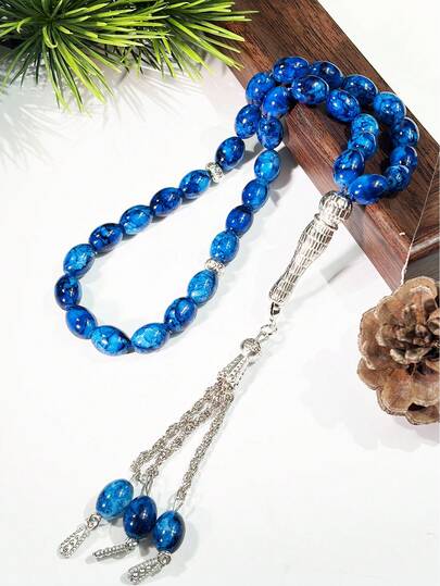 1条穆斯林椭圆形33珠男士时尚手链，简约优雅的穆斯林念珠