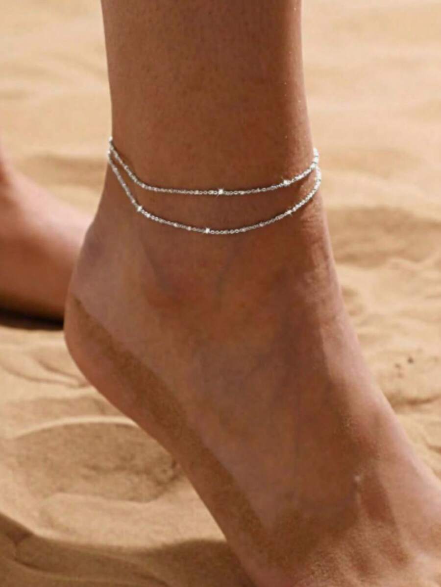 1 pieza Tobillera minimalista y elegante de doble capa, versátil para uso diario, vacaciones en la playa y diversas ocasiones - 3 - Ver 1