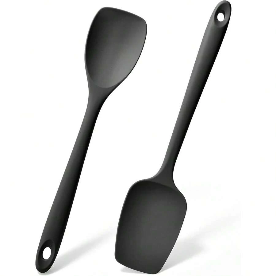 2pcs Silicone Kitchen Utensil Set, Heat Resistant Non-Stick Cooking Tools, Includes Silicone Spatula, Salad Tongs, Baking Scraper, Perfect For Baking, Mixing, Scraping, Dishwasher - Multicolor - View 1