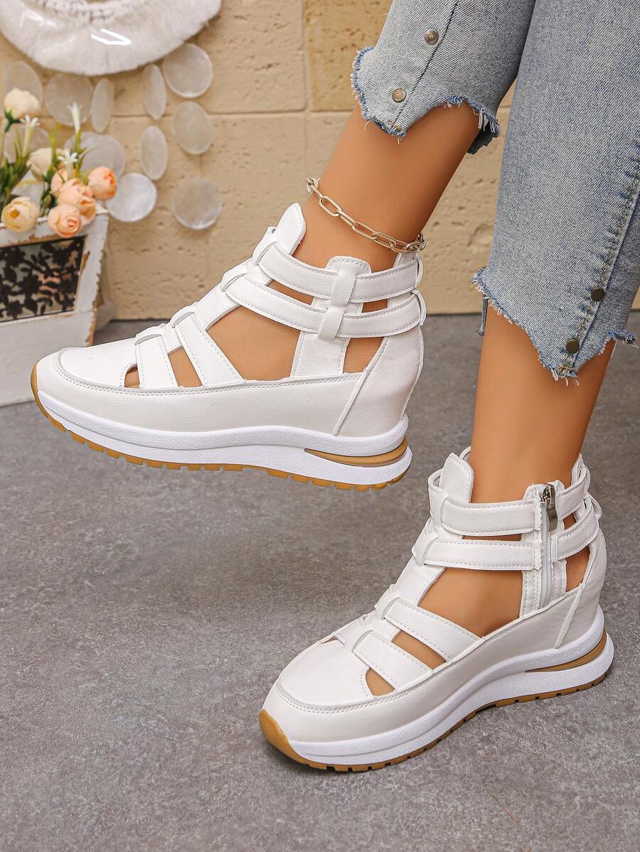1 Pair Summer New Arrival Side Zipper Comfortable Soft Bottom Lightweight Fashionable High-Top Platform Wedge Sandals For Women,Beach Shoes