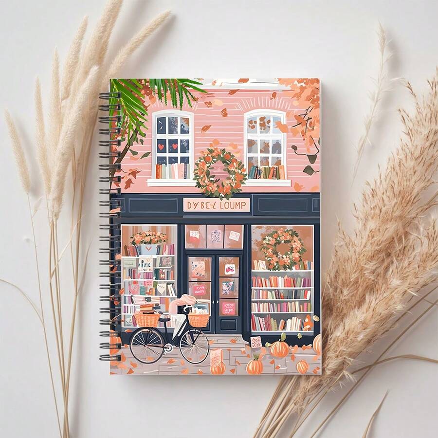 Autumnal Bookstore Aesthetic Spiral Notebook For Creative Journaling,No Pen Included. - F - View 1
