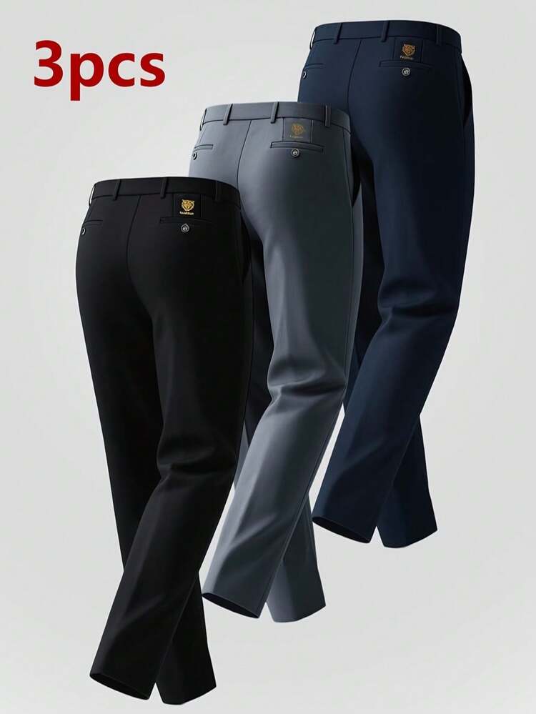 男士商务休闲三件套长裤，直筒裤型，带腰带环，适合商务及日常穿着，春夏款 - 彩色 - 查看 3
