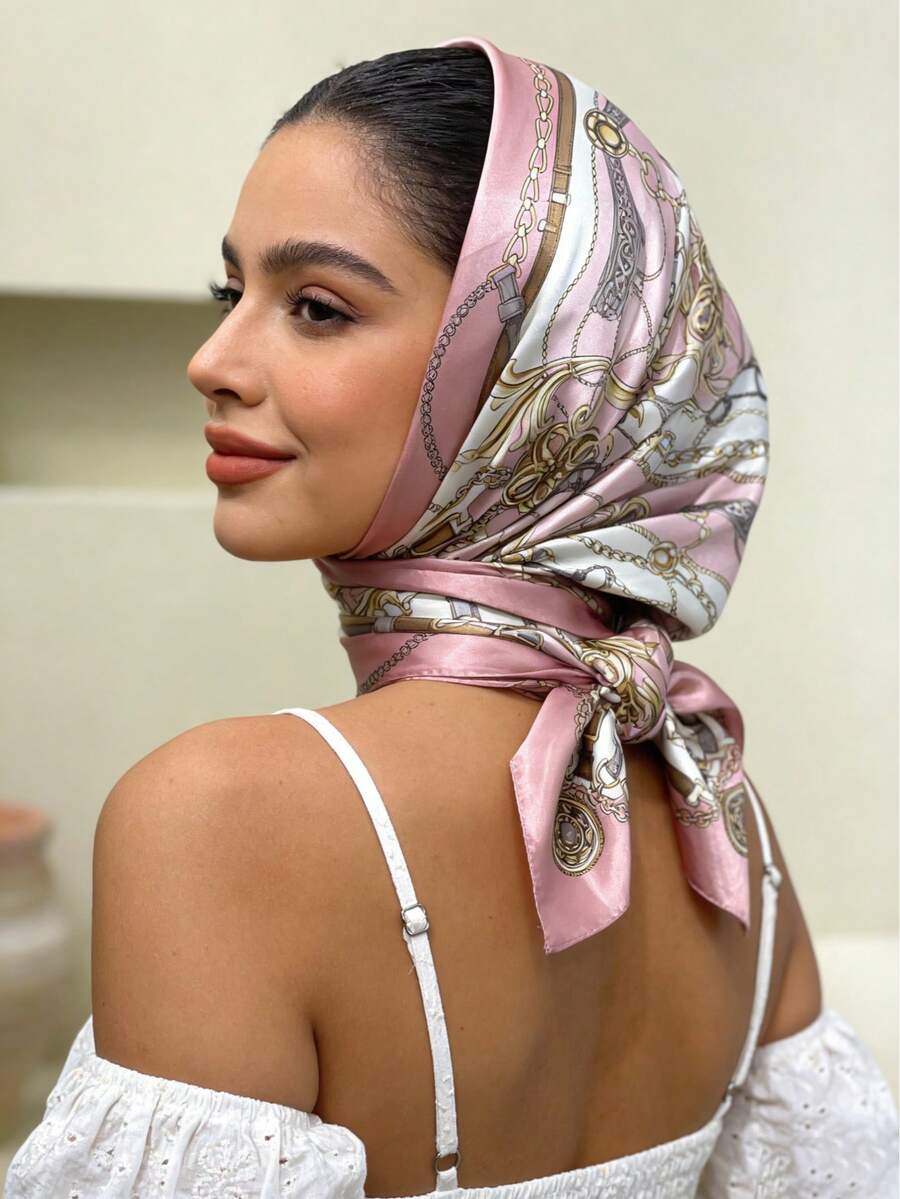 1 chiếc khăn bandana 90cm, khăn trùm đầu kiểu Pháp cổ điển với họa tiết hình học, chất liệu satin mềm mại, khăn quàng cổ họa tiết hình học đen trắng thời thượng, khăn buộc tóc đa năng 90cm, phụ kiện chụp ảnh ấn tượng, hàng mới về đầu mùa xuân. - Hồng - Xem 1