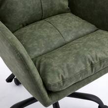 Brown Office Chair In PU Leatherette, With Black Legs And Adjustable Height. Suitable For The Office, Bedroom, Dressing Table, And Other Spaces. - 綠色 - 查看 6