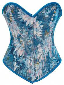 Áo corset không dây in họa tiết bất đối xứng cổ điển dành cho nữ, tiệc năm mới, ngày lễ tình nhân, áo ngày lễ - Màu xanh lam - Xem 1