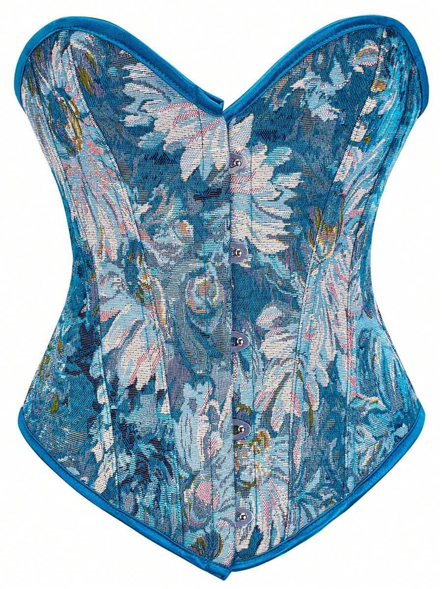 Áo corset không dây in họa tiết bất đối xứng cổ điển dành cho nữ, tiệc năm mới, ngày lễ tình nhân, áo ngày lễ - Màu xanh lam - Xem 1