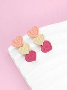 1 Pair Pink Ombre Heart Shaped Cute & Sweet Earrings, Girly Style - Multicolor - View 3