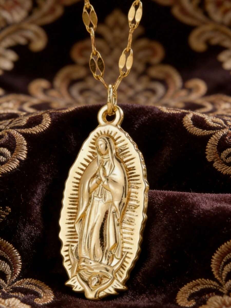 1 chiếc mặt dây chuyền hình Đức Mẹ Guadalupe bằng thép không gỉ mạ vàng 18K kiểu cổ điển, thích hợp cho nữ giới để đeo cùng các món trang sức khác. - Vàng - Xem 1