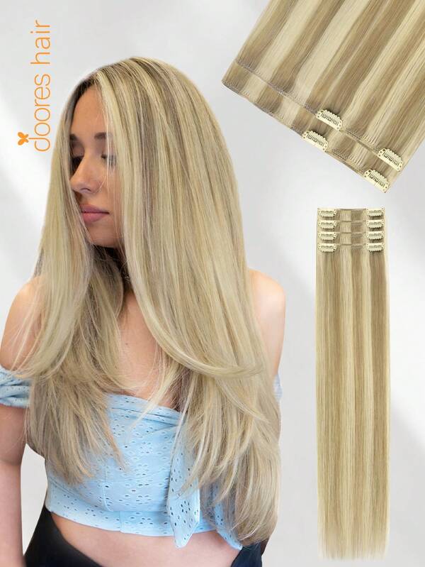 Bộ 4 kẹp tóc nối DOORES thẳng, 100% tóc thật tự nhiên, tóc nối nguyên chất, kiểu dệt đôi, kẹp tóc vô hình và mềm mại, dành cho tóc mỏng, phù hợp cho cả nam và nữ, sử dụng hàng ngày, dễ dàng gắn nhanh chóng chỉ trong 3 phút, kẹp tóc nối liền mạch.