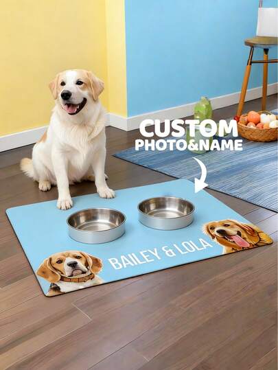 1pc Personalized Dog Mat, Can Use Pet Photo And Name, Customized Dog Food Mat, Personalized Dog Bowl Mat, High Quality, Can Customize Your Dog's Photo And Name, Suitable For Mother's Day, Father's Day, Pet Anniversary, New Year, Thanksgiving, Fashionable Decoration, Colorful, Retro Cute, Minimalist Style, Adorable, Customizable, Unique, Personalized Pet Anniversary, Birthday Gift